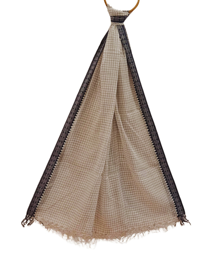Off white black small check handwoven cotton stole