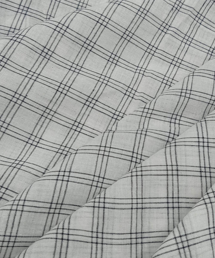 Black white checks handwoven cotton fabric