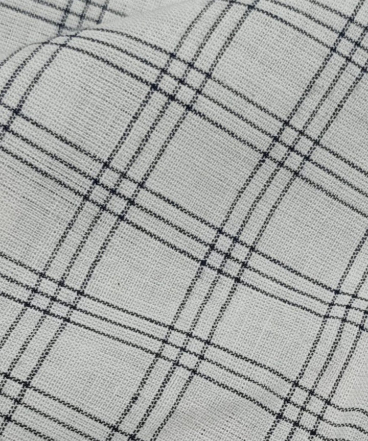 Black white checks handwoven cotton fabric