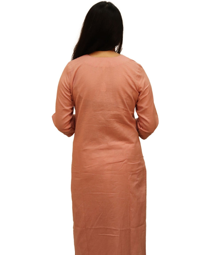 Pink Applique Hand Embroidered Cotton Kurti