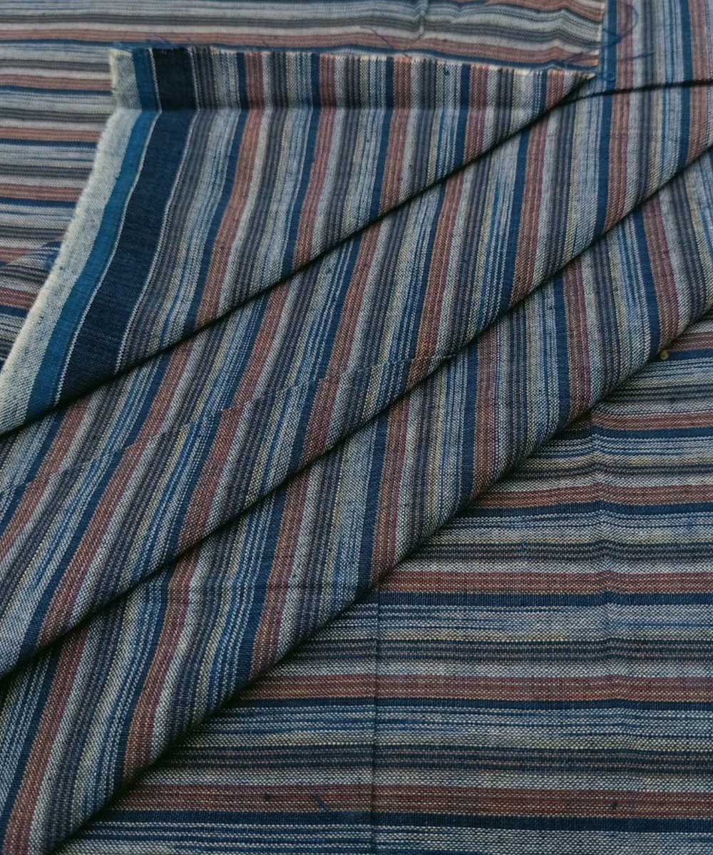 Blue multicolor stripes handloom bengal cotton fabric