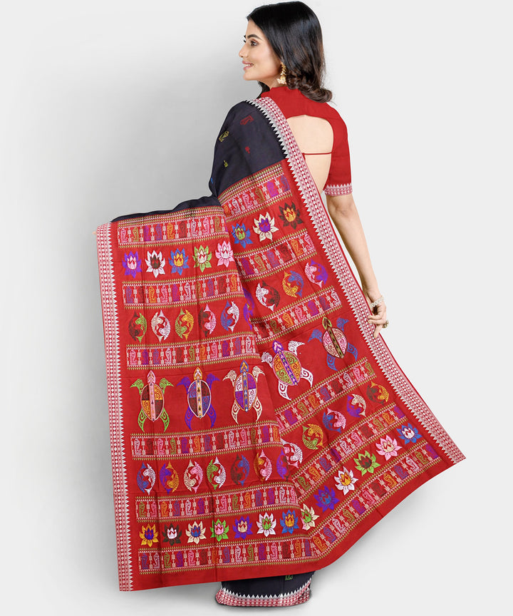 Gunmetal black multicolor silk handwoven bomkai saree