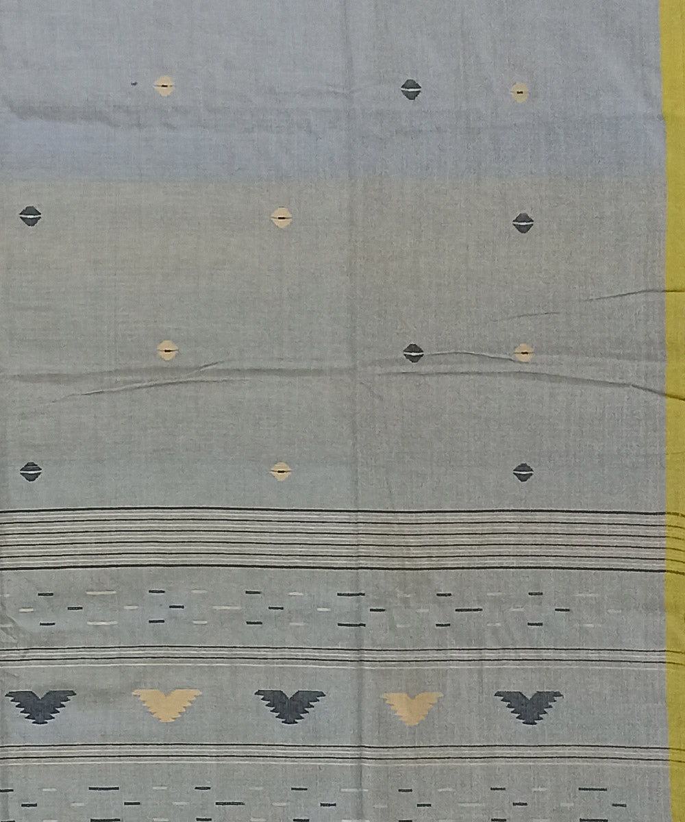 Grey yellow cotton handloom bengal saree