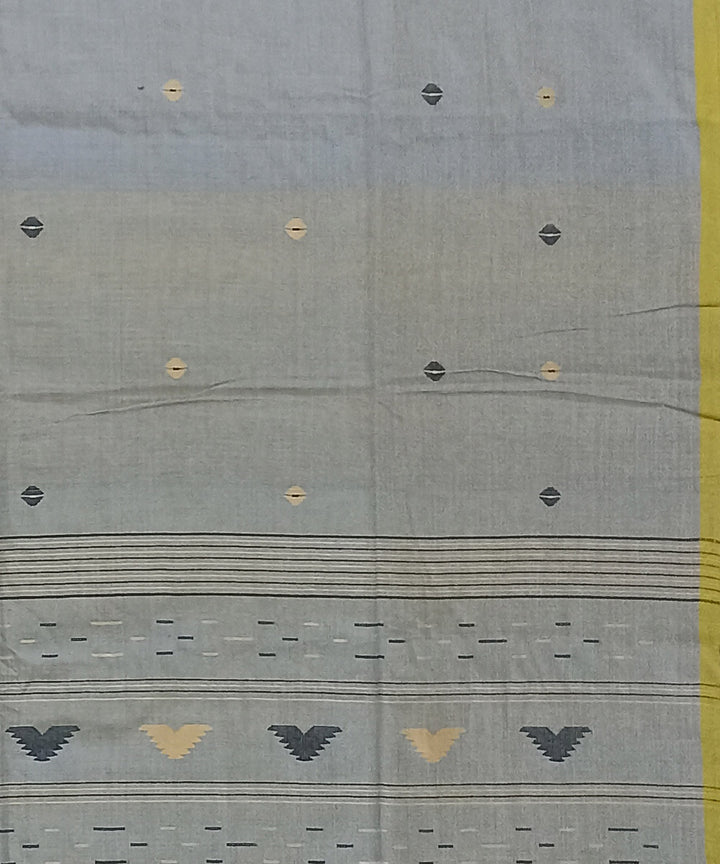 Grey yellow cotton handloom bengal saree