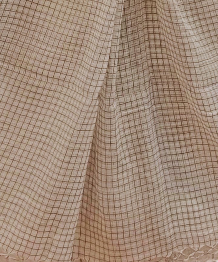 Off white black small check handwoven cotton stole