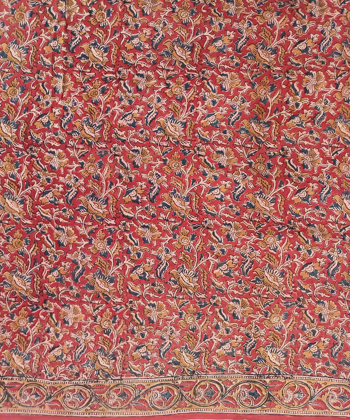 Offwhite red kalamkari cotton hand printed saree