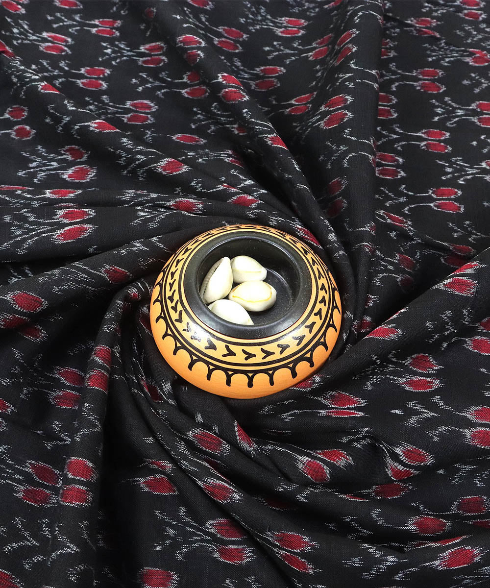 Red black handwoven cotton sambalpuri dress material