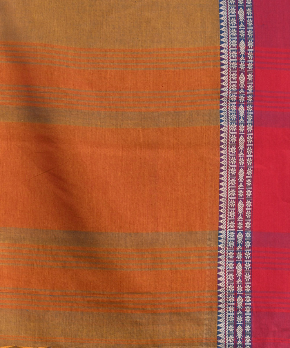 Mustard red handloom bengal cotton saree