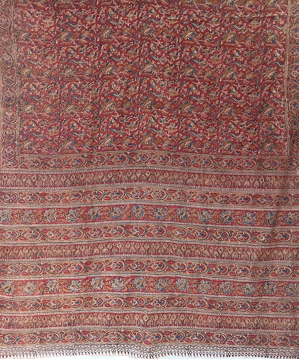 Offwhite red kalamkari cotton hand printed saree