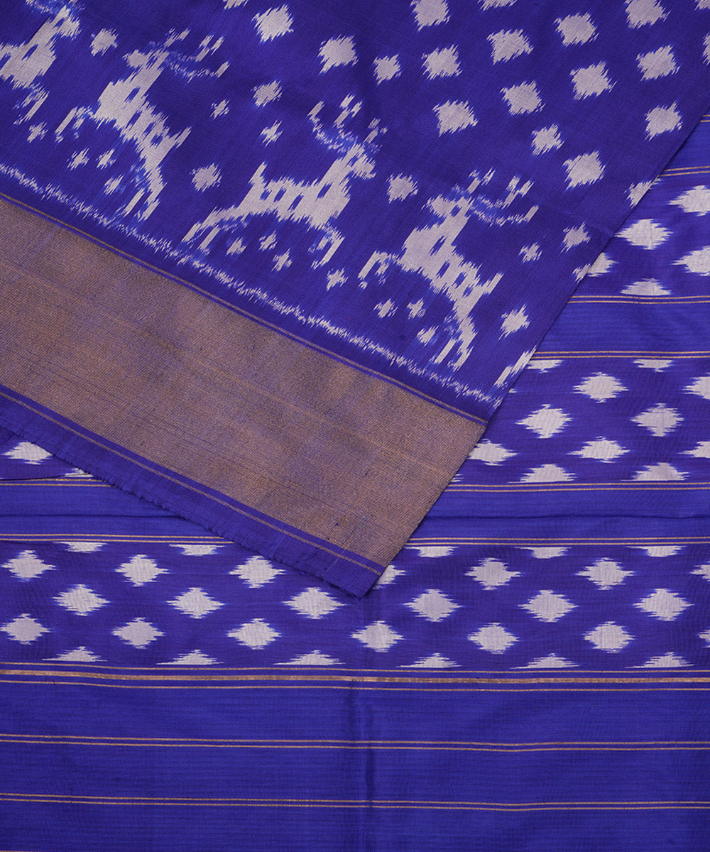 Navy blue offwhite silk handloom pochampally ikat saree