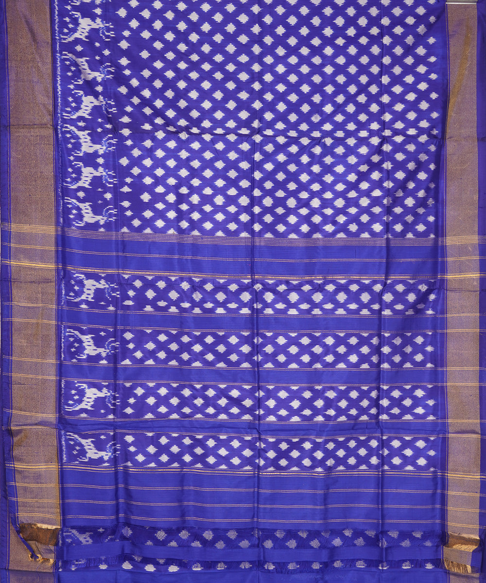 Navy blue offwhite silk handloom pochampally ikat saree