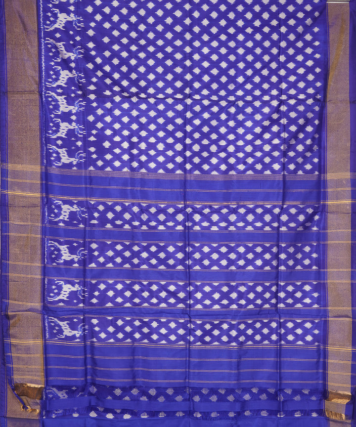 Navy blue offwhite silk handloom pochampally ikat saree