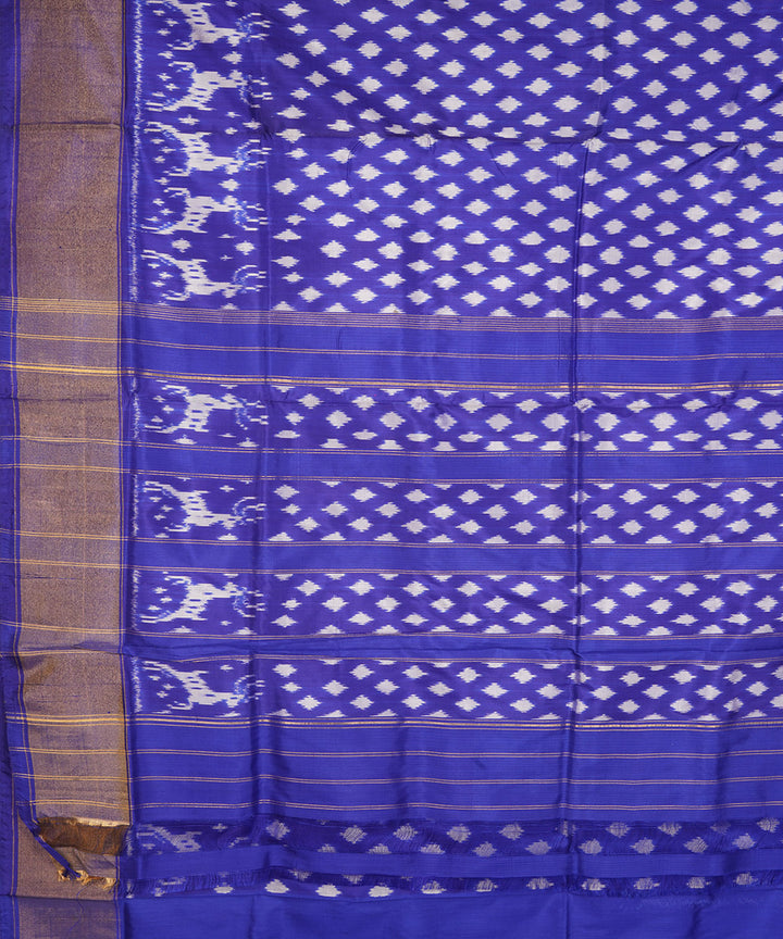 Navy blue offwhite silk handloom pochampally ikat saree