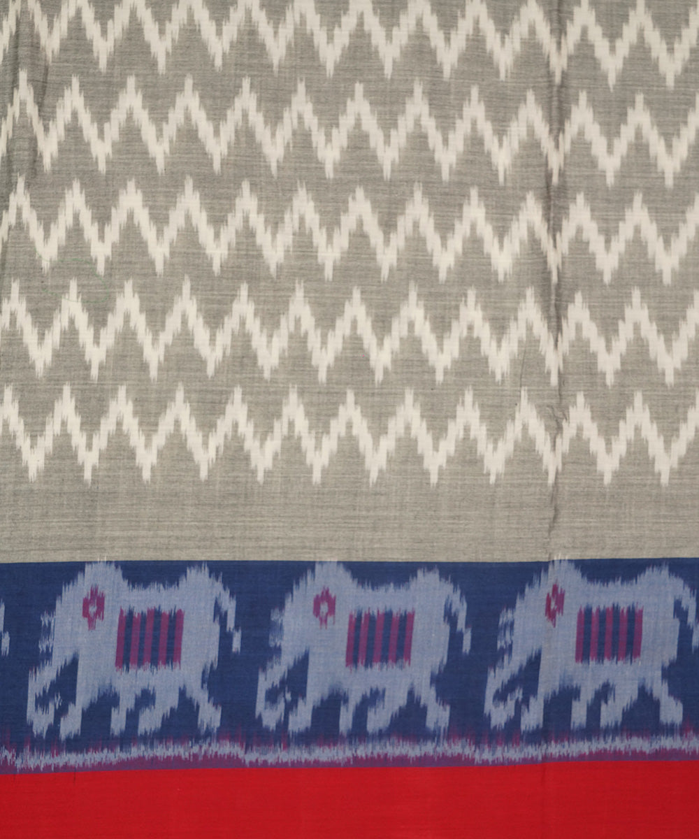 Grey blue handwoven cotton pochampally ikat dupatta