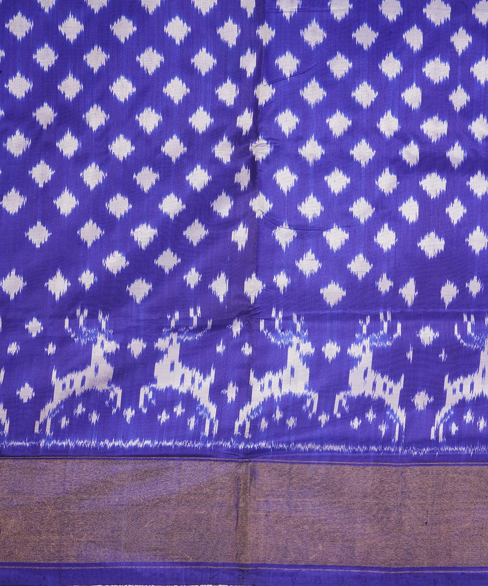 Navy blue offwhite silk handloom pochampally ikat saree