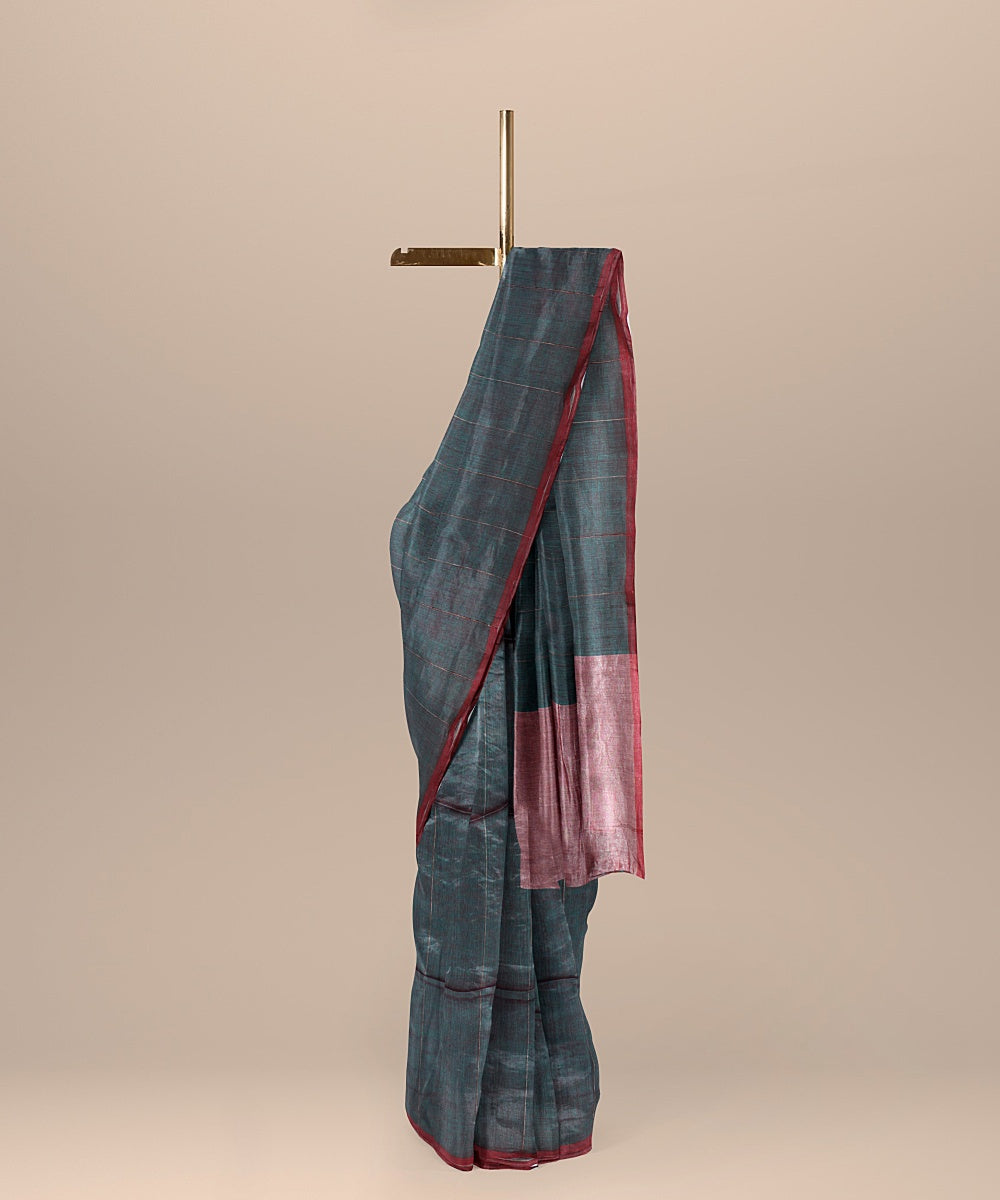 Red blue dual shade handloom cotton bengal saree