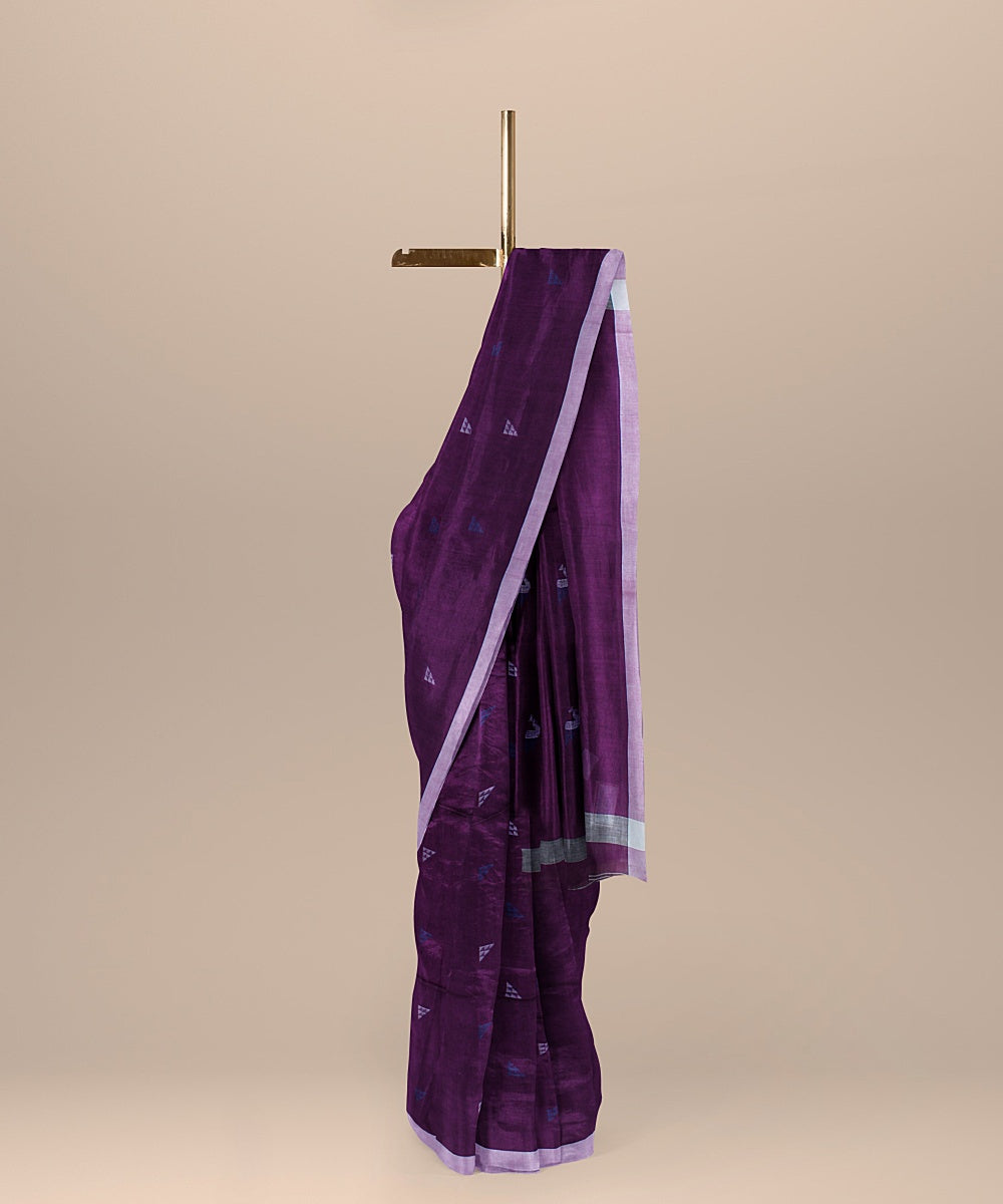 Purple offwhite handloom cotton bengal saree