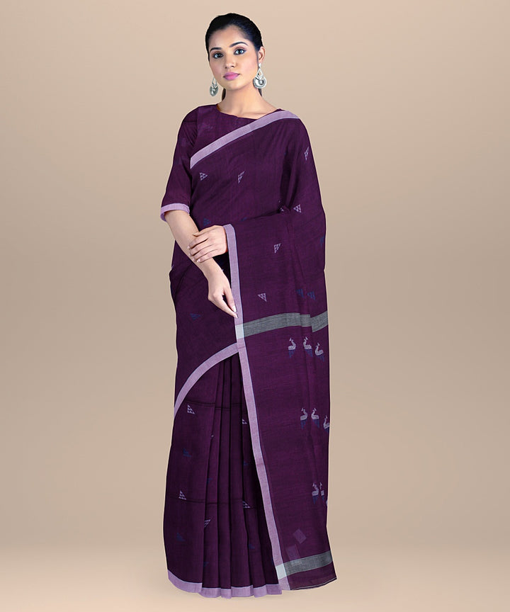 Purple offwhite handloom cotton bengal saree