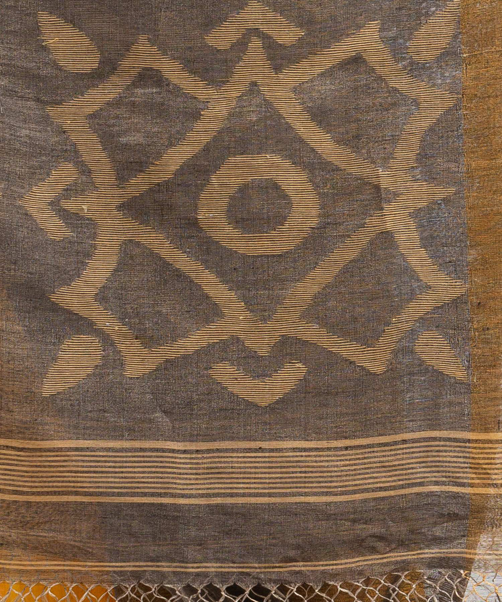Grey handwoven bengal linen saree