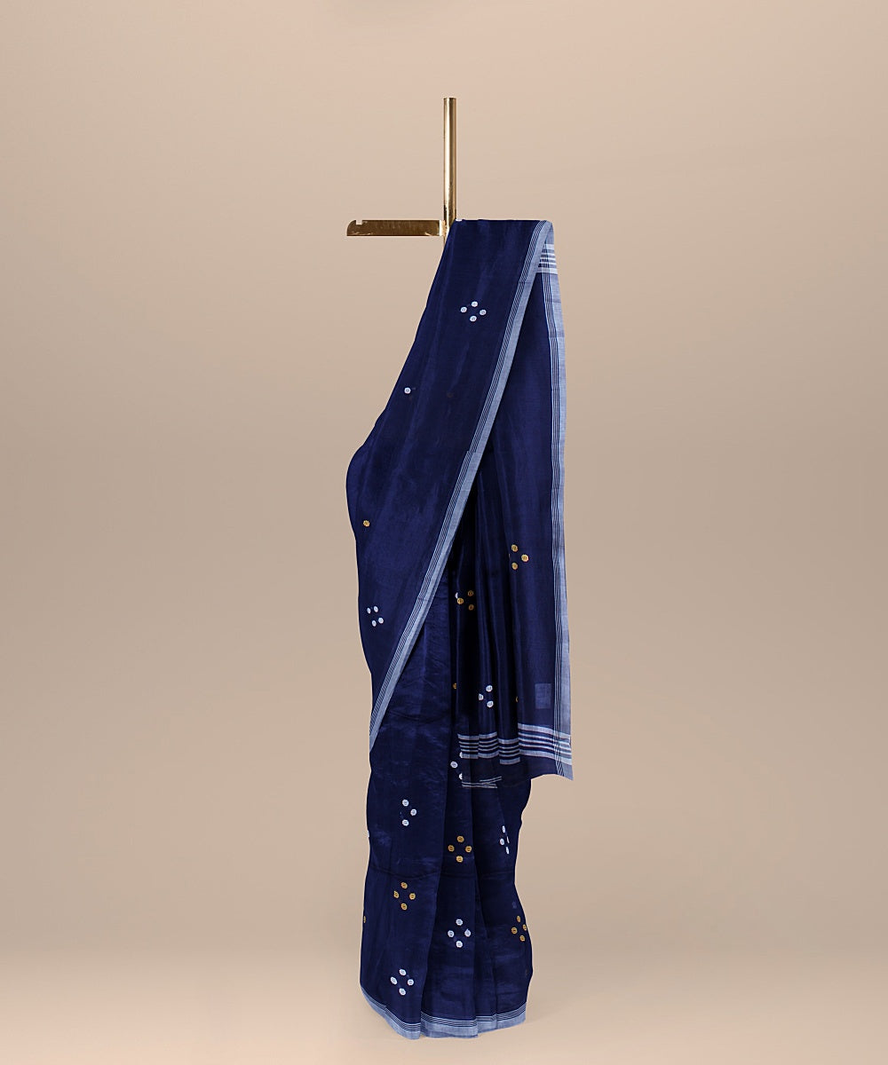 Midnight blue offwhite handloom cotton bengal saree