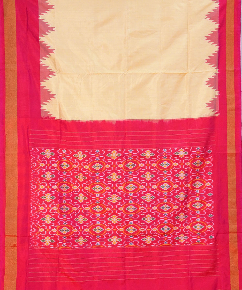 Beige red handwoven pochampally ikat silk saree