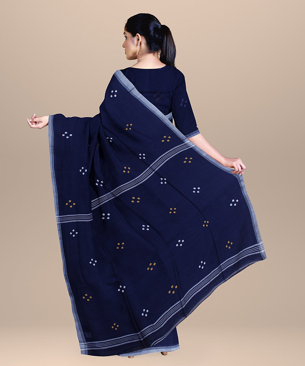 Midnight blue offwhite handloom cotton bengal saree