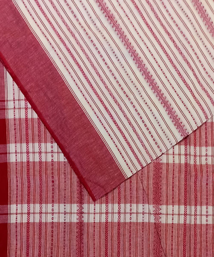 Red white cotton handloom bengal saree