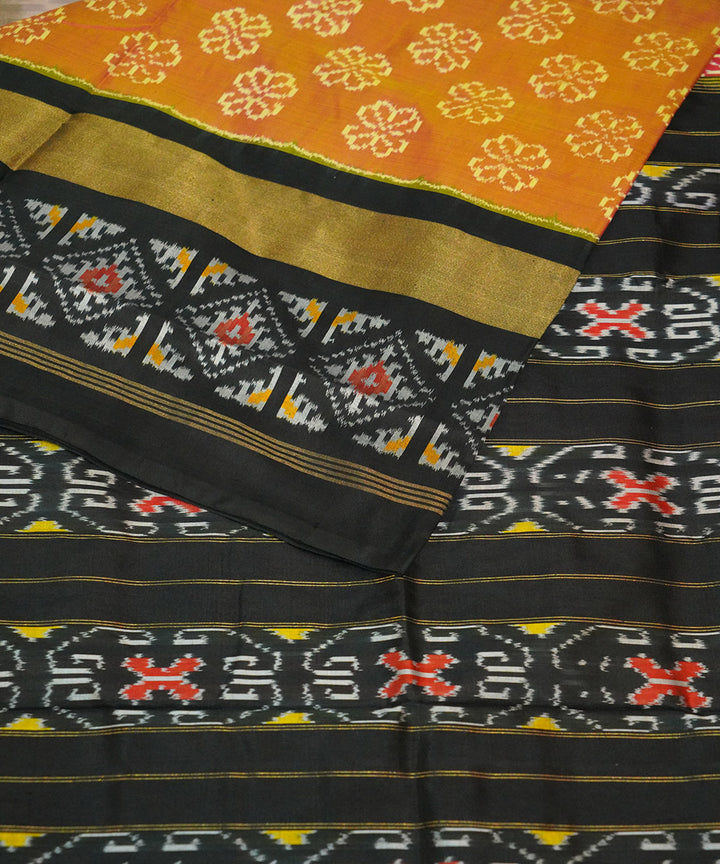 Brown black handwoven pochampally ikat silk saree