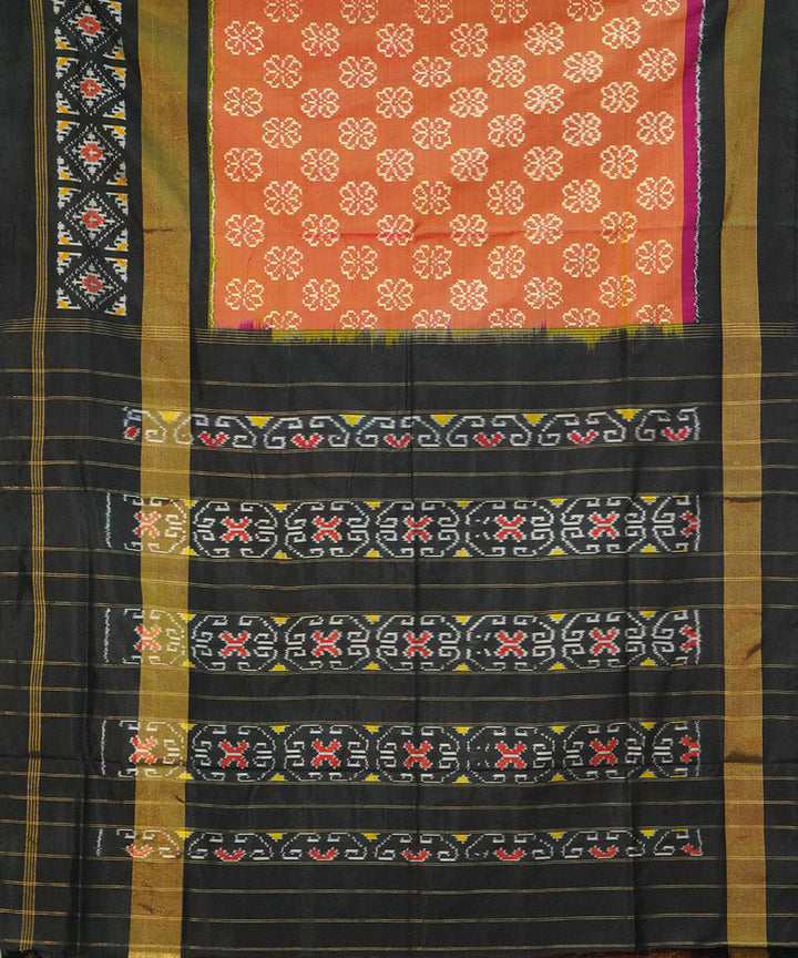 Brown black handwoven pochampally ikat silk saree