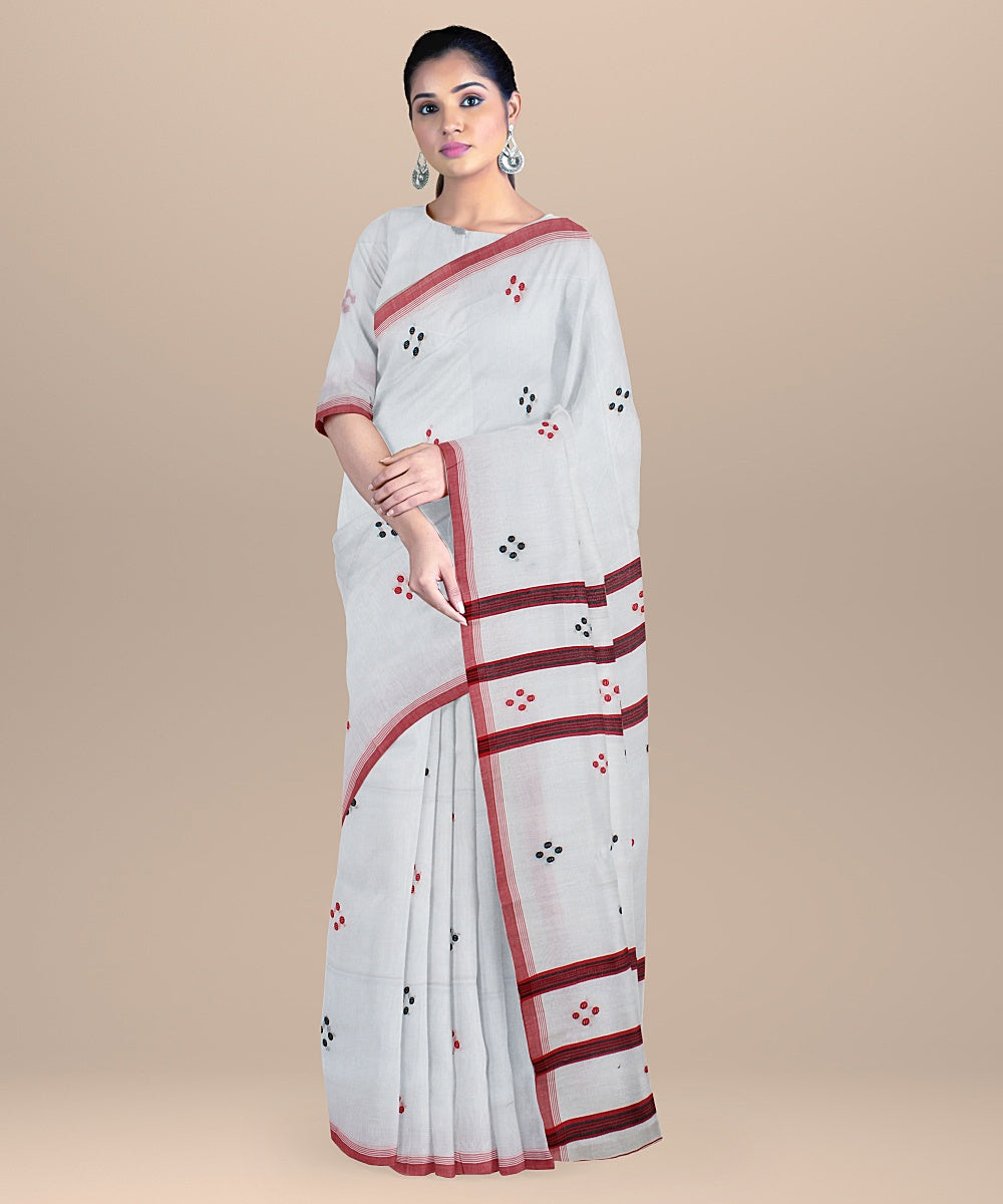 White red handloom bengal cotton saree