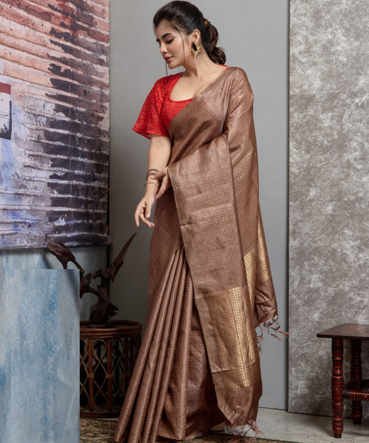 Light brown handwoven chhatisgarh tussar silk saree