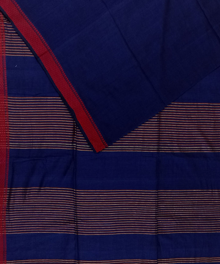 Navy blue red bengal cotton handloom saree