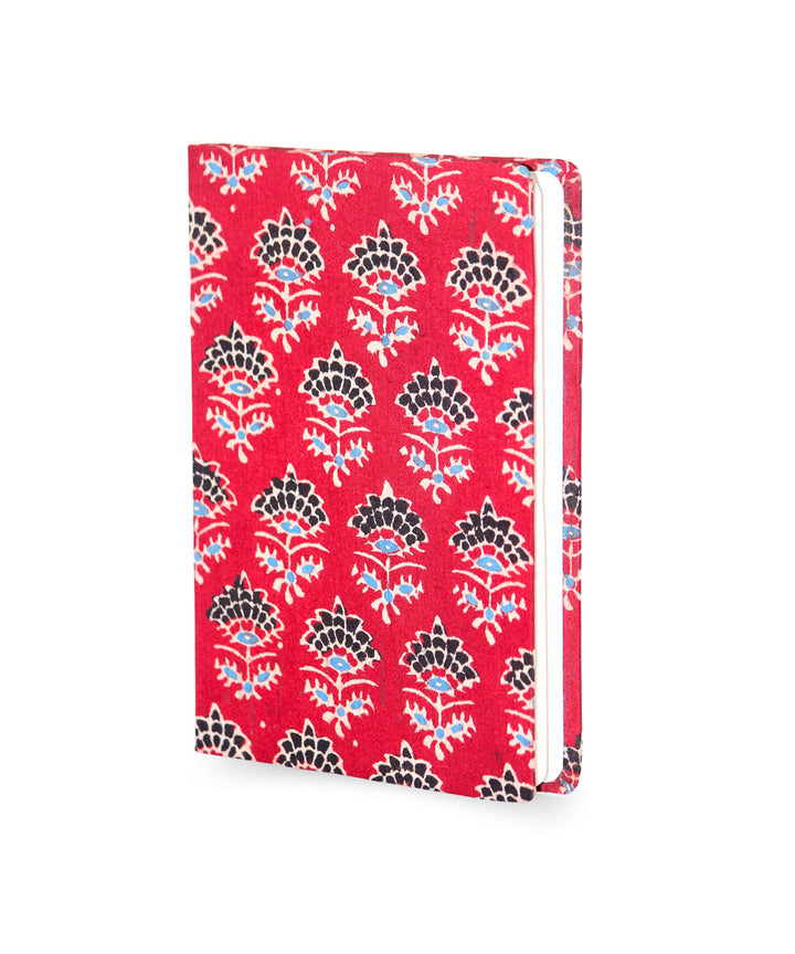 Red hand block print cotton diary