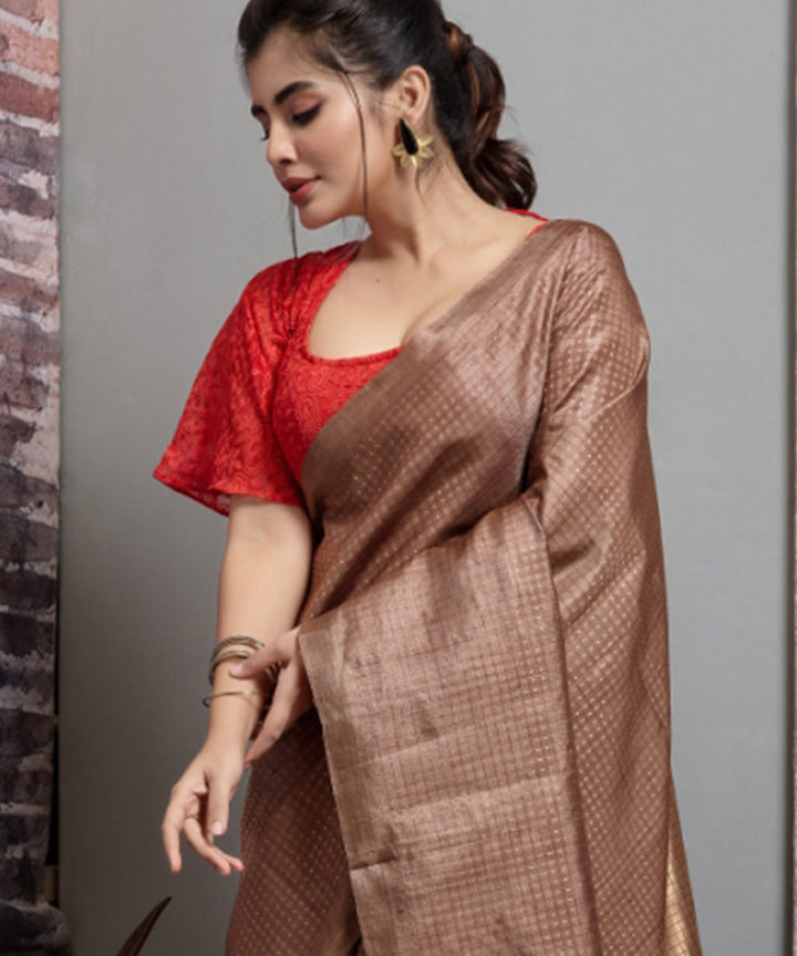 Light brown handwoven chhatisgarh tussar silk saree