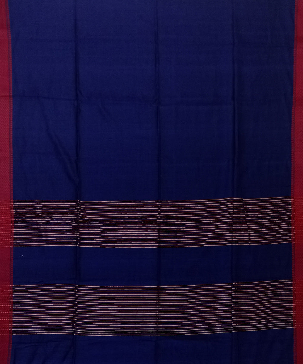 Navy blue red bengal cotton handloom saree