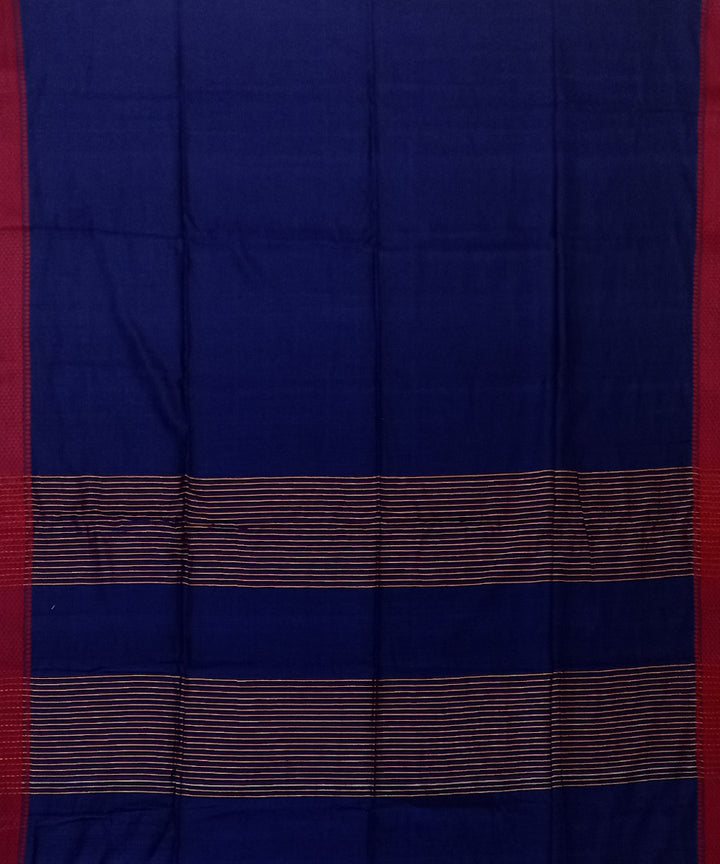 Navy blue red bengal cotton handloom saree