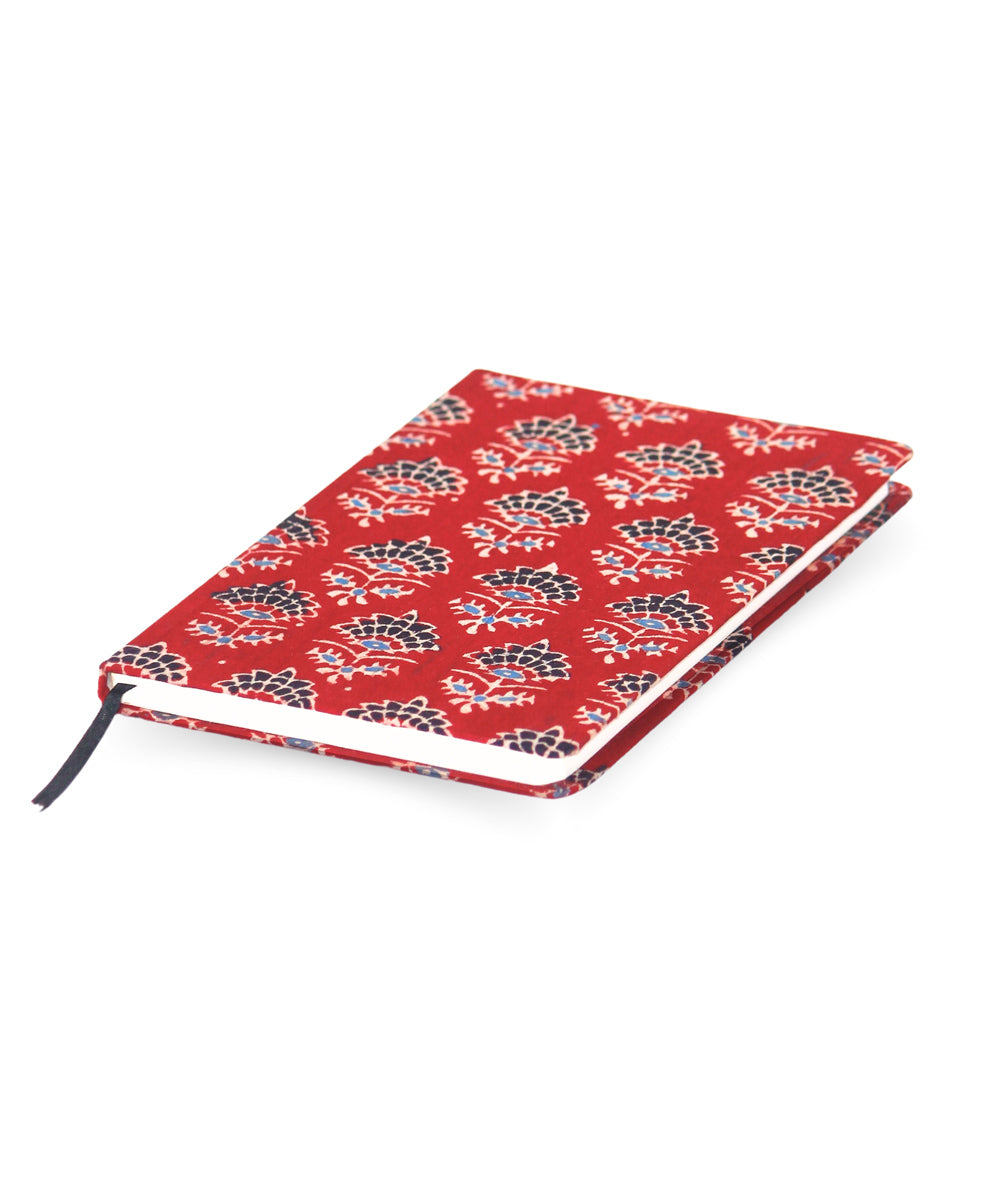 Red hand block print cotton diary