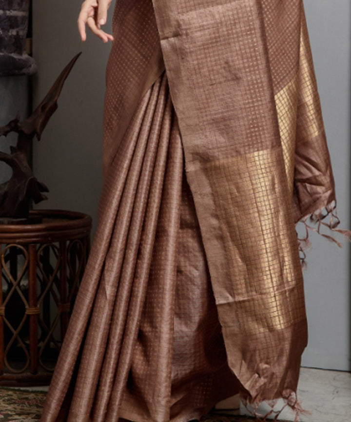 Light brown handwoven chhatisgarh tussar silk saree