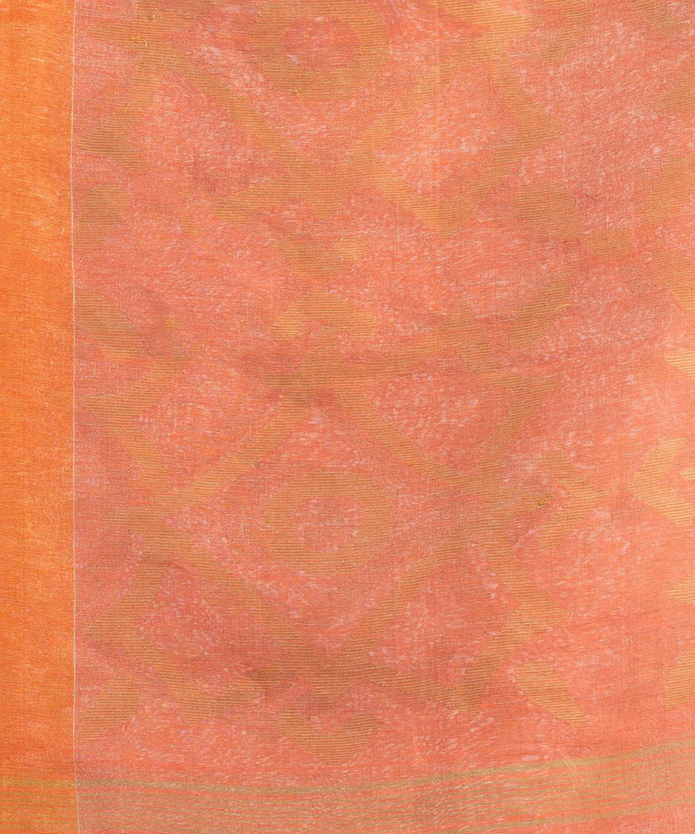 Peach handwoven bengal linen saree