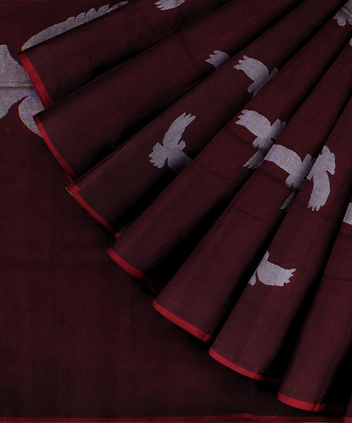 Maroon red handloom cotton bengal saree