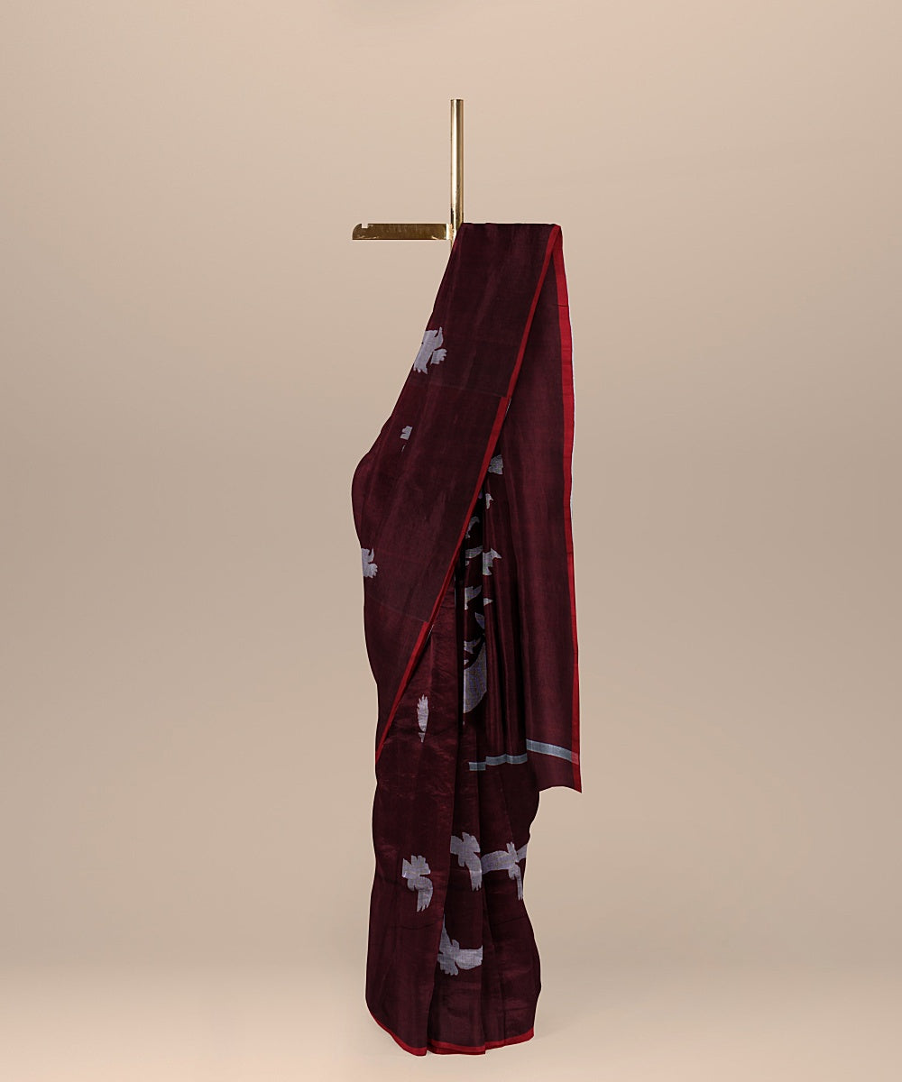 Maroon red handloom cotton bengal saree