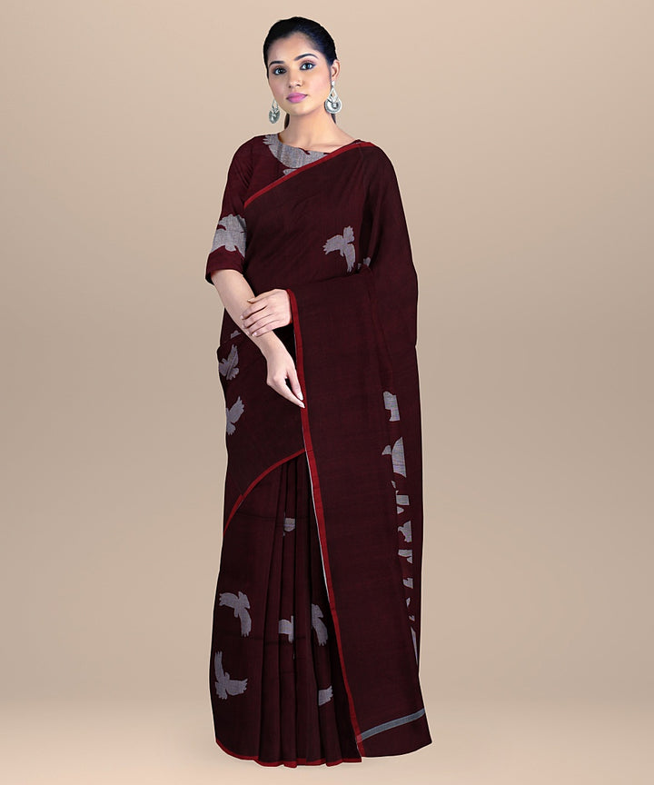 Maroon red handloom cotton bengal saree