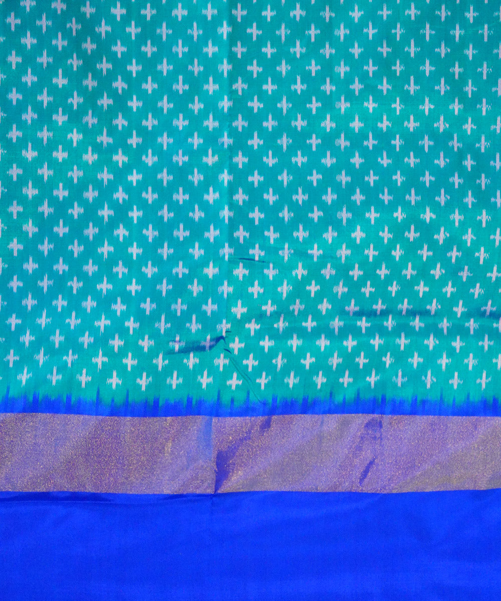 Light green blue handwoven pochampally ikat silk saree