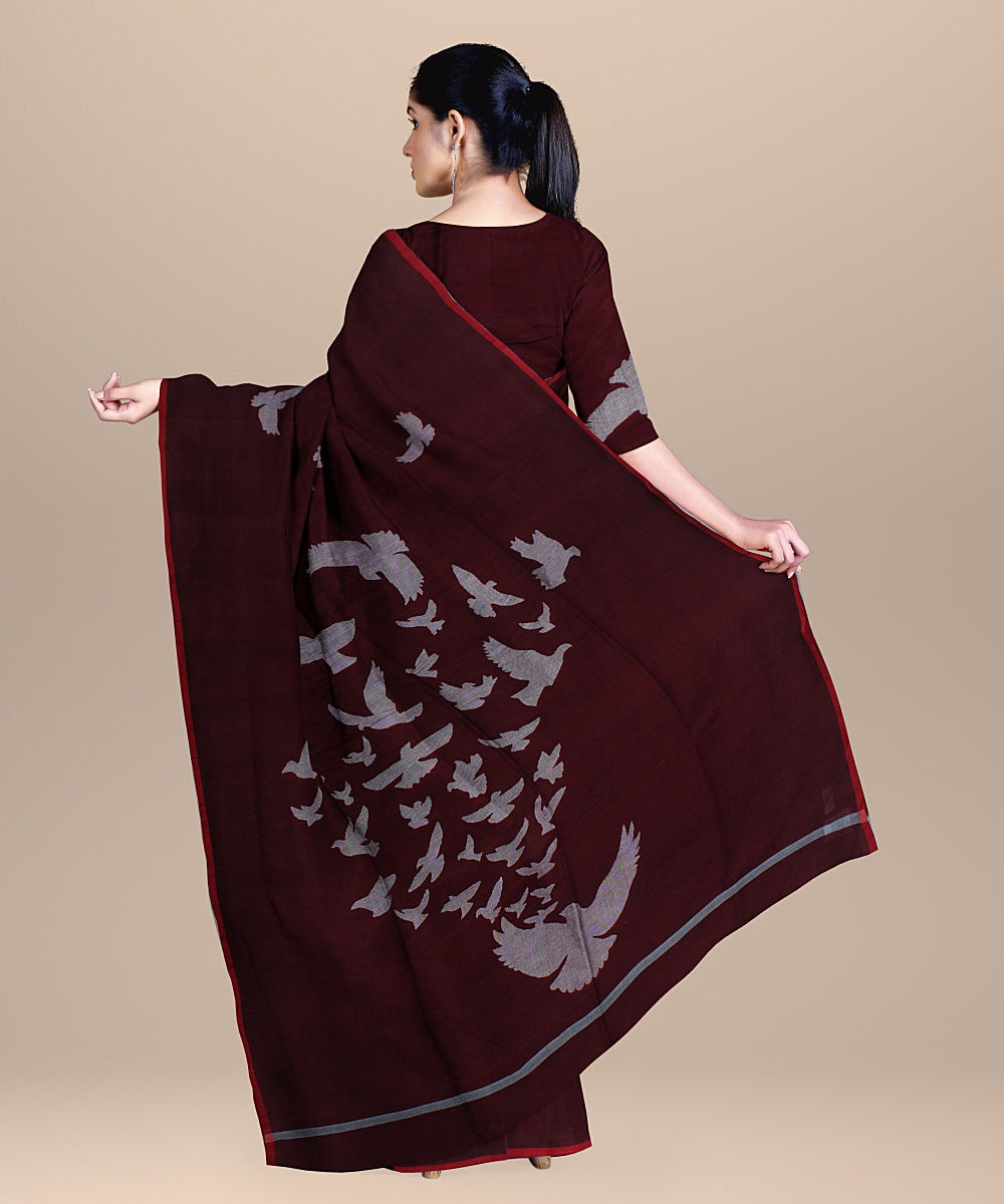 Maroon red handloom cotton bengal saree