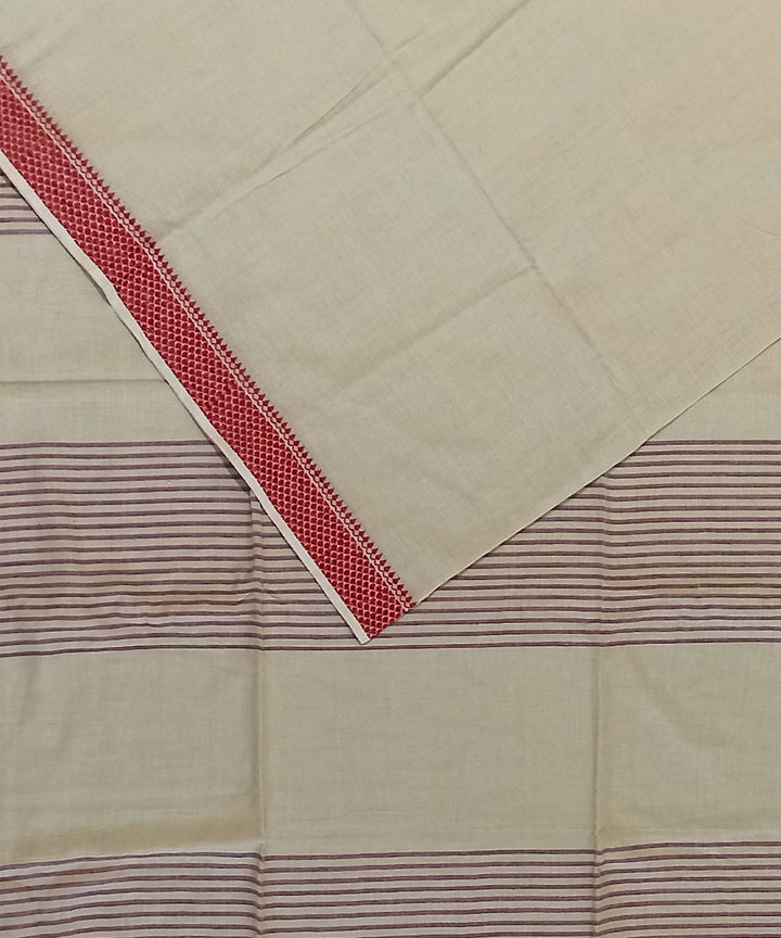 Beige red cotton bengal handloom saree