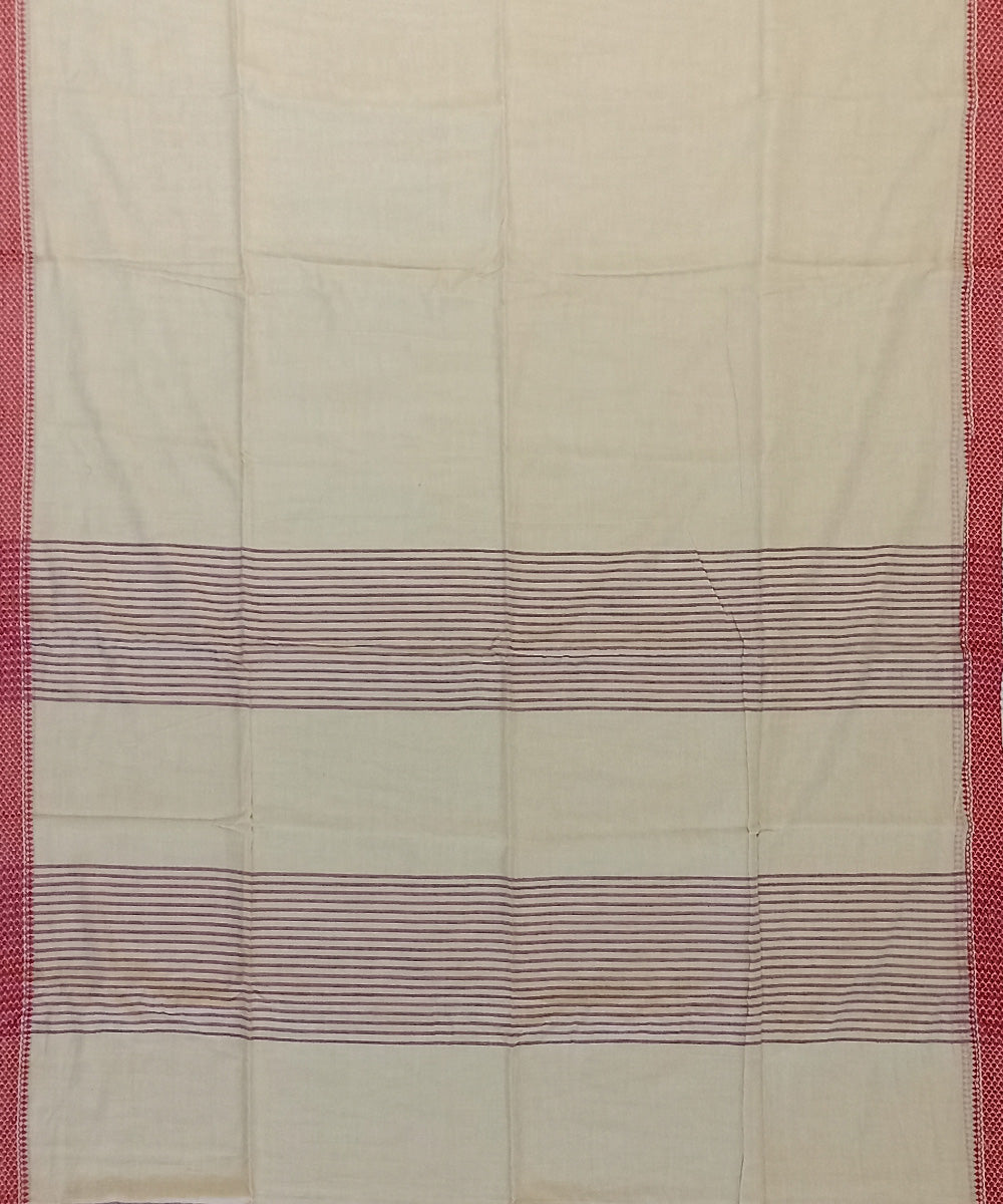 Beige red cotton bengal handloom saree