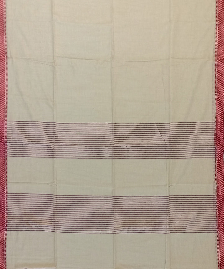 Beige red cotton bengal handloom saree