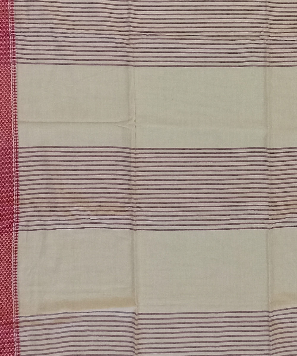 Beige red cotton bengal handloom saree