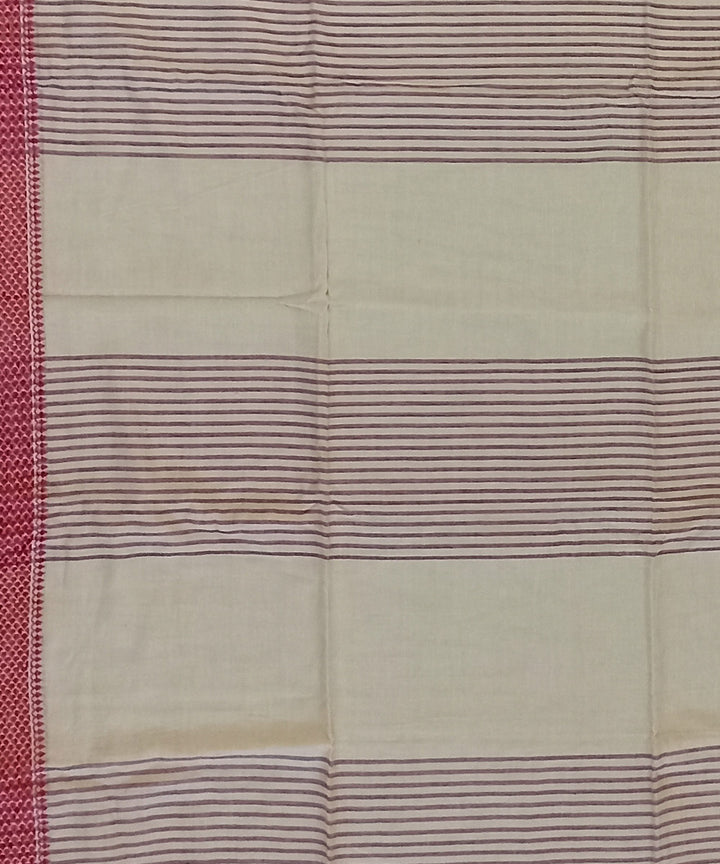 Beige red cotton bengal handloom saree