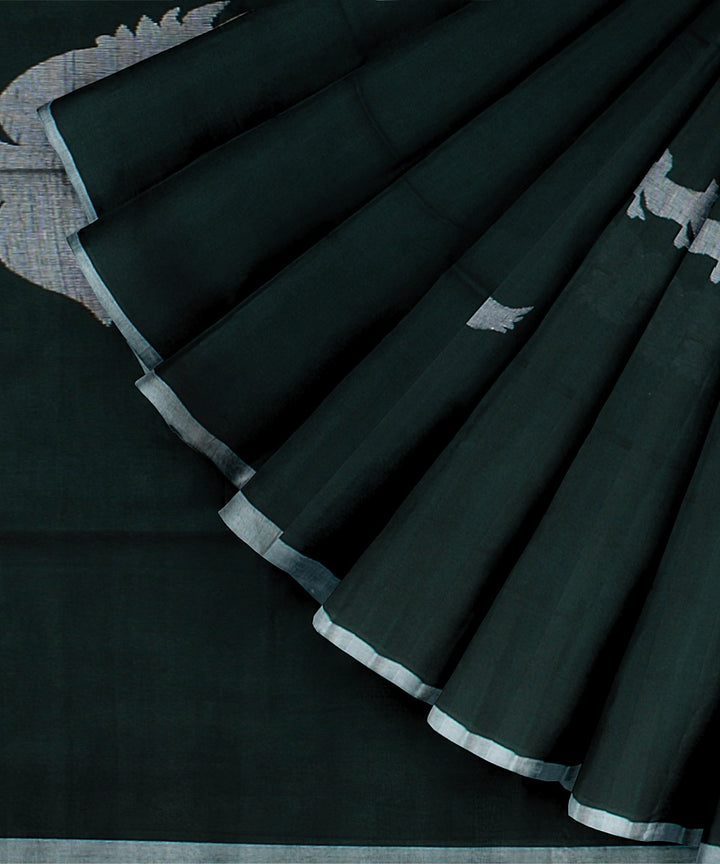 Dark green grey handloom cotton bengal saree